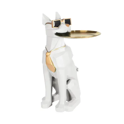Homary Modern Durable Resin Dog Sculpture End Side Table - Indoor Furniture with Metal Storage Tray, Hidden Tissue Box Holder, Waterproof Living Room Ornaments, Dining Room Tabletop Tray Shelves, Balcony/Bath Ready Birthday Gift