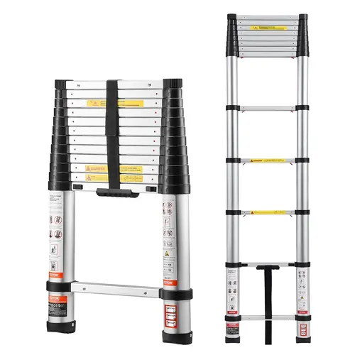 【toolupgrade】VEVOR Sturdy Aluminum Step Ladder, Multi-Button Retraction Telescoping Collapsible Extension Ladder, 400 LBS Capacity, Non-Slip Feet, Portable Compact, ANSI Listed Safe, RV/Loft Ready, Father's Day Gift