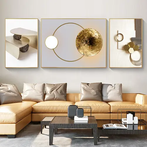 Homary 3-Piece Rectangle Aluminium-Framed Modern Abstract Design Canvas Painting Set - Home Decor, Living Room Decor, Ideal Gift Item,dorm essentials,dorm decor,dorm room decor,sohochic