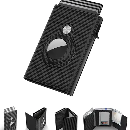 Anti-Theft Airtag Durable Business Fashion Wallet Carbon Fiber Three-Fold Magnetic Men's Card Holder, Plaid Pattern, All Seasons Use, Business Wallets