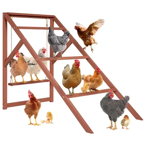 PETSFIT Solid Natural Fir Wood Chicken Roosting Bars for 8-10 Hens - 4 Multi-Level Bars & Swings, Waterproof, Easy Assembly, Climbing Aid for Physical Exercise, Ideal for Backyard Outside Outdoor Setups