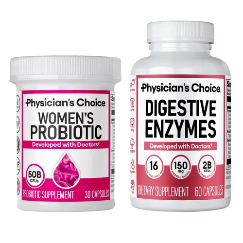 Physician's Choice Inner Harmony Duo: Daily Digestion, Bloating, Immune & Urinary Tract Support for Women with Women's Probiotic + Digestive Enzymes