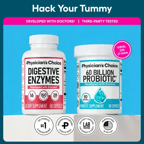 Physician's Choice Hack your Tummy Bundle: Bloating, Digestion & Immune Support for Men & Women with Digestive Enzymes & 60 Billion Probiotic