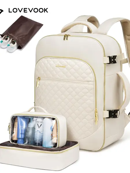 LOVEVOOK Airline Approved Carry-On Travel Travel Backpack with 3 Packing Cubes and Laptop Compartment Carry Luggage - Personal Item Carrybag Travel Bag for Hiking, Overnight and Weekender Trips.end, Carry on Backpack.