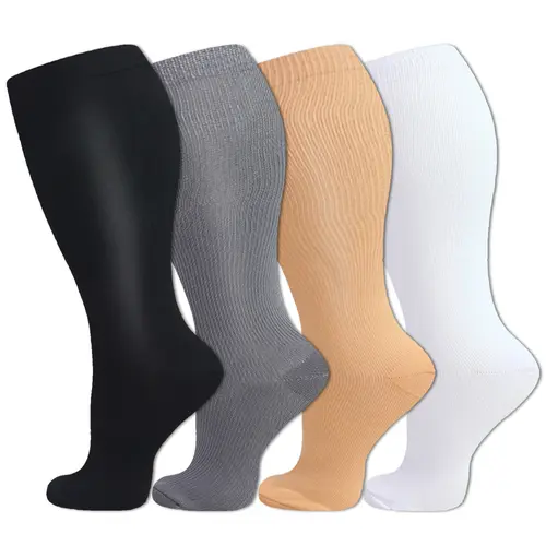 Isunie 3/4 Pairs Wide Calf Compression Socks for Women & Men, Solid Color, Wide Calf Fit, Comfortable Compression, All-Day Comfort, Running, Walking, Work, Daily Wear