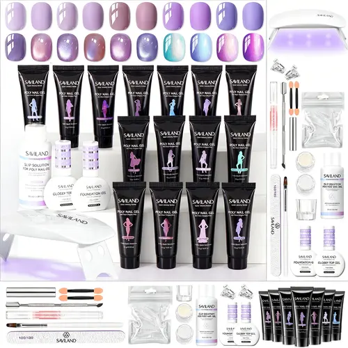 SAVILAND 36Colors Poly Gel Nail Kit – All-in-One Extension Set with Mini UV Lamp & Slip Solution for Easy Home DIY or Gift summervibes