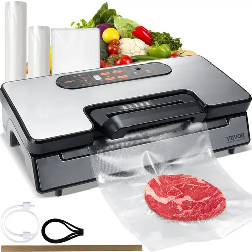 【toolupgrade】VEVOR Vacuum Sealer Machine 90Kpa 130W Powerful Dual Pump and Dual SealingDry and Moist Food StorageAutomatic and Manual Air Sealing System with Built-in Cutterwith Seal Bag and External Hose, Vacuum Packing Machine, Bagged Vacuum Sealers, Du