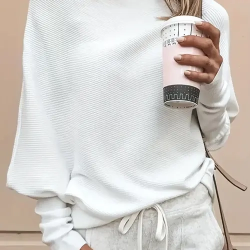 Women's Plain Asymmetrical Hem Boat Neck Batwing Sleeve Sweater, Casual Long Sleeve Jumper for Spring & Fall, Women's Knitwear for Daily Wear
