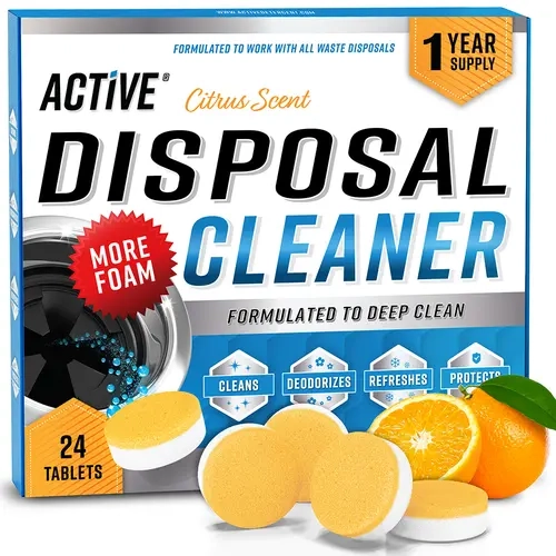 Garbage Disposal Cleaner Deodorizer Tablets - 24 Pack, New Powerful XL Foaming Tablet - Fresh Citrus Foam Sink, Garburator, Disposer Freshener, Natural...