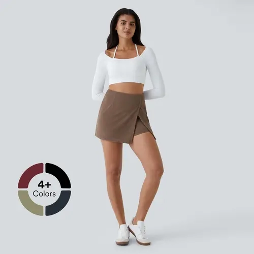 Halara High Waisted Back Zipper Split Hem 2-in-1 Corduroy Casual Skirt #BackToSchool