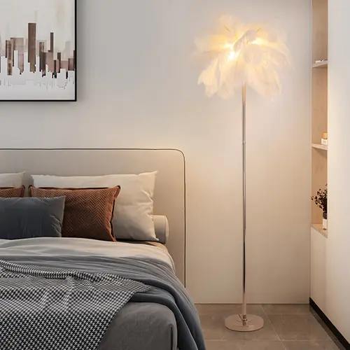 Homary Loftus Art Deco Floor Lamp - White Feather Shade, Rose Gold Finish, Sturdy Metal Base, LED Atmosphere Decorative Indoor Ambient Lighting Fixture, Led Atmosphere Lamp Led Corner Lamp,dorm essentials,home decor,home essentials,camping essentials,soho
