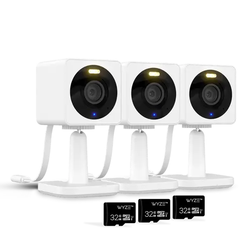Wyze Cam Essentials Bundle — 3x Wyze Cam HD Wired Smart Security Cameras, 24/7 Local Continuous Recording, Pets, Baby Monitoring, Security & More