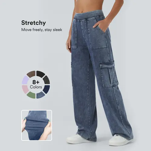 Halara Flex Mid Rise Pockets Straight Leg Casual Cargo Jeans #BackToSchool