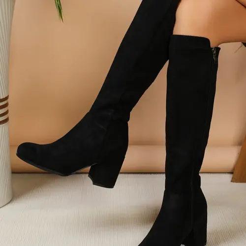 Women's Solid Color Round Toe Boots, Women Shoes, Fashionable Knee Boots for Fall & Winter, Casual Comfortable Shoes for Daily Wear, Perfect for Outdoor