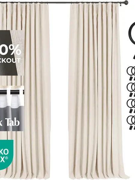 Inovaday | Blackout Curtains-2pcs Linen Curtains for Bedroom,Living Room-Rod Pocket/Clip Rings Style,Thermal Insulated Curtains, Back To School Renter-Friendly/Dorm Essentials,OEKO-TEX Certified Home Decor,Home Essentials,sohochic