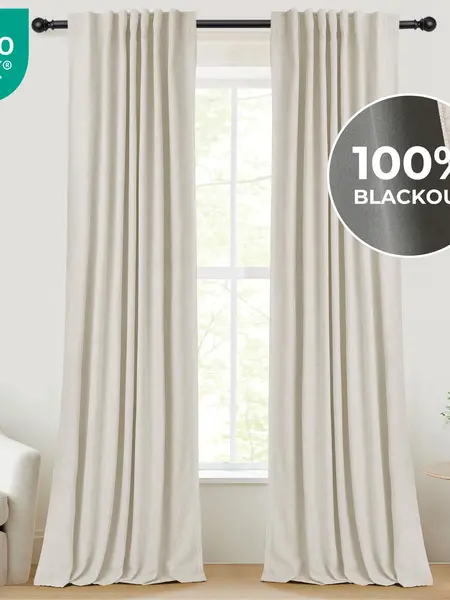 Inovaday | Blackout Curtains-2pcs Linen Curtains For Bedroom, Living Room-Neutral Thermal Insulated Curtains-Back Tab/Rod Pocket Hanging Style-Window Curtains,Back To School Renter Friendly/Dorm Essentials,Home Essentials,sohochic