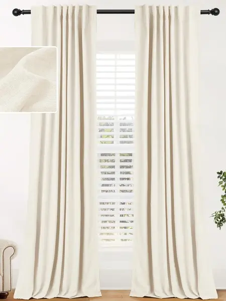 Inovaday | Blackout Curtains-2pcs Linen Curtains For Bedroom,Living Room, Back Tab Thermal Insulated Curtains Farmhouse Style Heavy Duty Easy Maintenance Outdoorfun,Back To School,Dorm Essentials,Home Decor,Home Essentials,sohochic