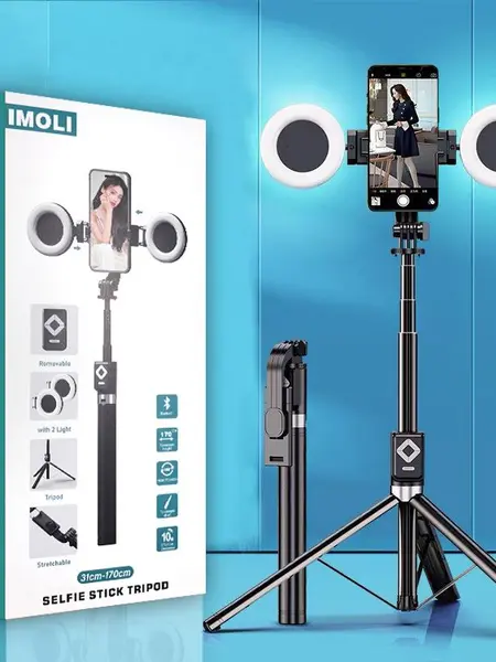 【DealsForYouDays】6-in-1 Alloy Extendable Selfie Stick with Fill Light - 67" Detachable Smartphone Tripod, Wireless Remote, Monopod Selfie Stand for Mobile iOS (iPhone/iPad), Android [Tools & Gadgets]