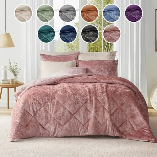 Elowen Luxury Queen Size 4-Piece Bedding Set - Pillow Covers & Bed Cover, Double-Sided Crushed Velvet Synthetic Polyester Fabric, Diamond Quilting, Hypoallergenic Fill, Easy Machine Wash, Spot Clean, All-Season Bedroom Style for Modern Luxury Retreats