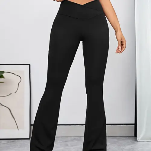 Women's High Waist Flare Leg Sports Tummy Control Leggings, Sport Bell Bottom Skinny Pants, Ladies Sportswear Bottoms for All Seasons, Stretchy Sports Leggings
