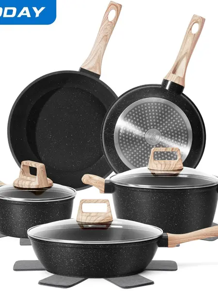 SODAY 12-Piece Non-Stick Cookware Set with Lid, Aluminium Core, Granite Coating, Induction Compatible, Easy Cleaning, Safe & Healthy Cooking,sohochic