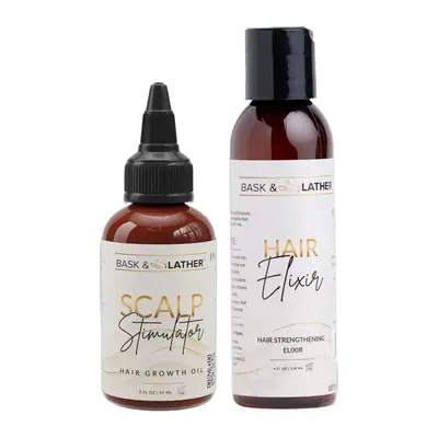 Scalp Stimulator & Hair Elixir Bundle: Growth & Length Retention with Castor Oil, Peppermint, and Rosemary - Natural Heat Protectant Treatment Haircare Luxurious Haircare Strengthen Hair Thickening Boost