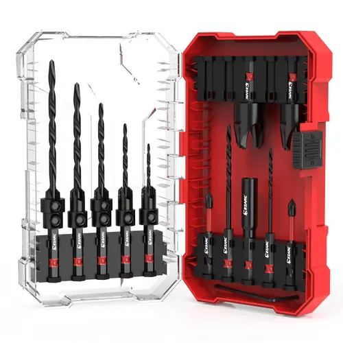 EZARC 15pcs Drill Bits Sets, 1/4" Hex Shank 82° Flush Countersink Chamfering Tools with Depth Stop Control & Extension Shaft, Quick-Change Power Tool Accessories, Long Life Storage Box Incl., Father's Day Gift for Woodworking, Furniture Making,toolupgrade