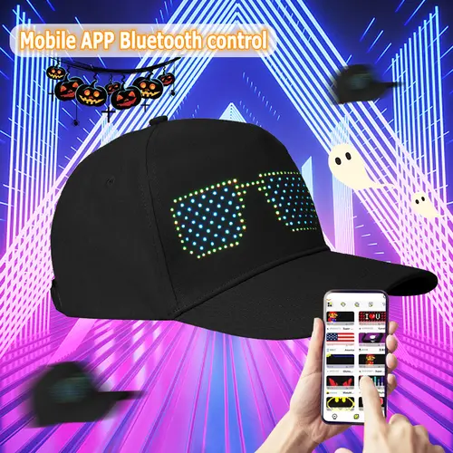 Rayforces NEW 16x32 Full-Color LED Scrolling Hat - Bluetooth App Custom GIFs/Pics/Text, Removable LED Display, Firework Design for Festival Party Supplies, Party Decoration Supplies, Clubs, Outdoor Bar