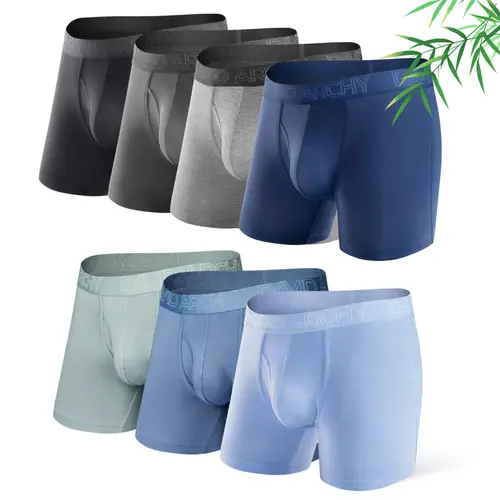DAVID ARCHY Men's Bamboo Cooling Rayon Boxer Briefs - 4 Pack Breathable Soft Plain Fabric Underwear with Fly, Elastic Spandex Undergarments, Mensfashion Gift for Boyfriend, Father's Day, Casual, Black/Dark Gray/Navy Blue/Heather Gray Fathersdaygift Stylis