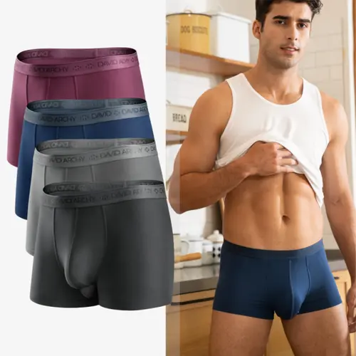 DAVID ARCHY Men's Dual Pouch Micro Modal Trunks - 4-Pack Basic 2.5in Spandex Natural Fabric Menswear, Ice Silk Cooling, Odor Control, Breathable, Silky Soft Elasticity, Fly, Father's Day Summer Gift