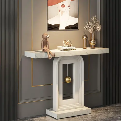 Tribesigns Modern Console Table with Geometric Base, 40 inch Narrow Sofa Entryway Table with Gold Decor