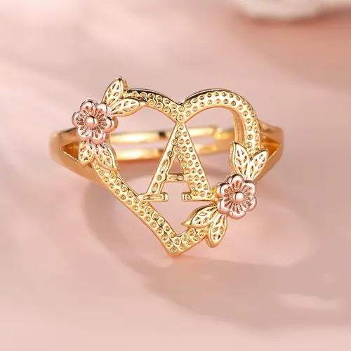 Mother's Day Gift 2024 Fashion Flower & Heart Design Copper Ring, Heart Shaped Ring for Girlfriend, Alphabet Design Ring for Women, Unique Rings Jewelry for Girlfriend for Back To School Fall, Valentine's Beautiful Rings