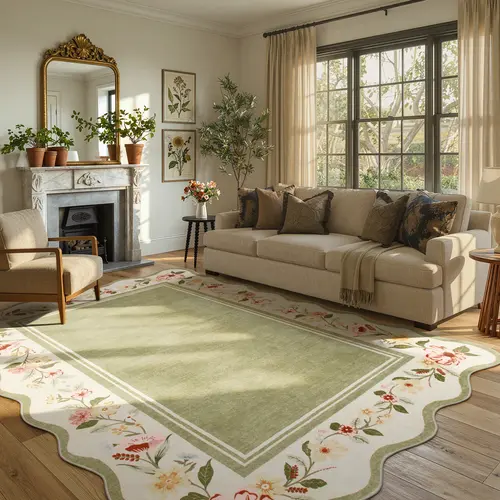 Lahome Flower Washable Area Rug - Non-Slip, Soft, Wrinkle-Resistant Rug for Bedroom, Living Room - House Decor, Room Decor Accessory