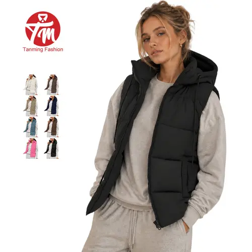 Tanming Lady's Basic Puffer Vest with Removable Hood, Front Zipper Closure, Lightweight Tops, Pockets for Casual Fall Winter Wear,summerwins,summeroutfits,vacationoutfits,beachoutfits