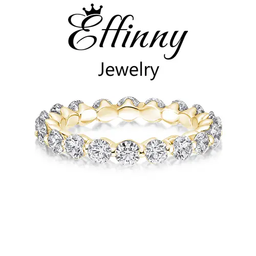 Effinny 1.5ct Classic Round Cut Golden Women's Wedding Ring,5A Cubic Zirconia Stackable Ring for Women In Sterling Silver Outdoorfun