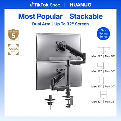 HUANUO Computer Monitor Stand - VESA Mount Screens Desk Accessory for 13-32" Displays, 19.8 lbs Max Weight per Arm, Built-in C-Clamp, Enhanced Stability, Upgraded Cable Management, VESA 75x75mm/100x100mm Compatible, Black Finish