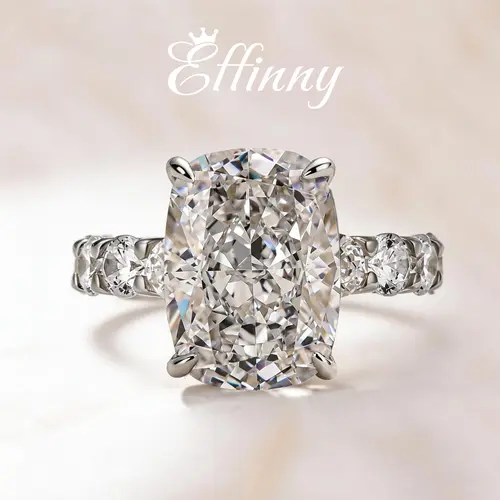 Effinny 9.0ct Gorgeous Elongated Crushed Ice Cushion Cut Engagement Ring In Sterling Silver, 5A Grade Cubic Zirconia Women's Promise Ring, Anniversary Ring for Women, Engagement Rings, Female