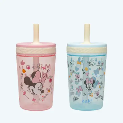 Zak Designs Kelso Kids Leakproof Straw Cup - 15 oz BPA-Free Reusable Plastic Drinkware with Silicone Kid-Friendly Spout, Screw-On Lid, Mess-Free Sips, Leak-Resistant by Design, 2-Pack for Preschool, Car