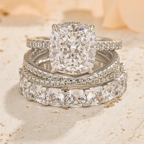 Effinny 4.5ct Cushion Cut 3PC Wedding Ring Set,925 Sterling Silver Women's Promise Ring, 5A Grade Cubic Zirconia Bridal Ring Set for Engagement, Party, Travel, Engagement Rings, Adults