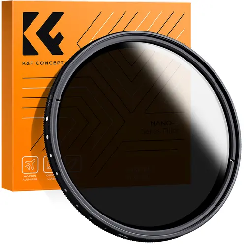 【K&F CONCEPT】 Variable ND2-ND400 ND Lens Filter (1-9 Stops) for Camera Lens, Adjustable Neutral Density Filter with Microfiber Cleaning Cloth (B-Series)，Photography accessories Photographic Kit, Multi-Coated, Thread Mount