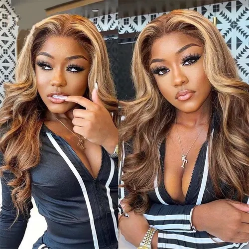 West Kiss Hair Pre Cut Ready To Go Glueless Wig Highlight Ombre 7x5 Closure Wig P4/27 Body Wave Closure Wig Pre Plucked Pre Bleached Knots For Women