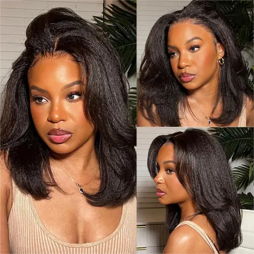 【Upgraded Drawstring Fit Ease】Lynee Monae Style Sunber Yaki Bob Human Hair Lace Closure Wig, 7X5 HD Lace, Bye Bye Knots, Glueless Straight Textured, Fast DIY Install, TikTokShopSpringGlowUp,sohochic