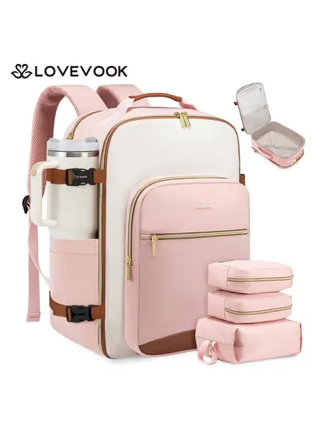LOVEVOOK Travel Backpack for Women & Men as Personal Item Flight Approved,Large Capacity Carry on Backpack with 3 Packing Cubes and Laptop Compartment,Organized Daypack Stylish Casual Daypack ,Weekender Bag for Hiking,Overnight,TikTokShopBackToSchool