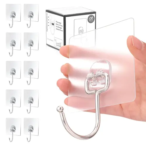 Antimbee 10 Pcs Steel-Plastic Stick-On Adhesive Hooks, Heavy-Duty Multi-Room Waterproof Hooks for Bath & Kitchen Use, Adhesive Shower Hooks, Waterproof Grip,sohochic