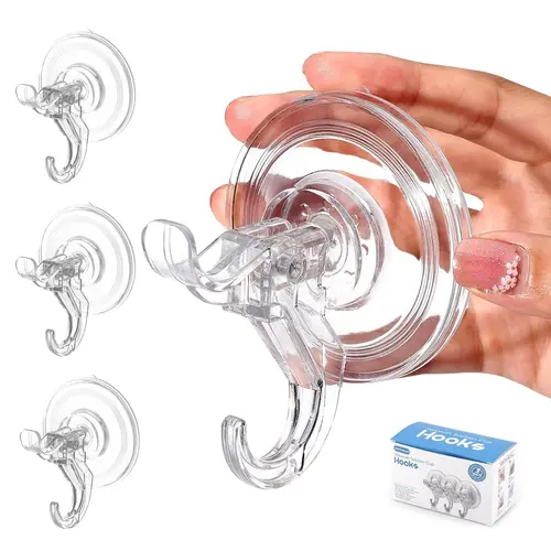 Antimbee 3-Pack Premium Plastic Suction Cup Hooks with Double Hooks Design - Clear, Reusable, Removable, Easy Installation, Patent-Pending, Max 11lbs Hold, Leaves No Residue, Use in Shower, Kitchen, Bedroom, Summerwins,sohochic