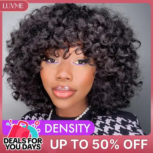 LUVME Female Shaggy Short Curly Wig - 100% Virgin Human Hair, Super Double Drawn, Quick Install, T-Part Lace Wig, Ready To Go, TikTok Viral Deals For You Days