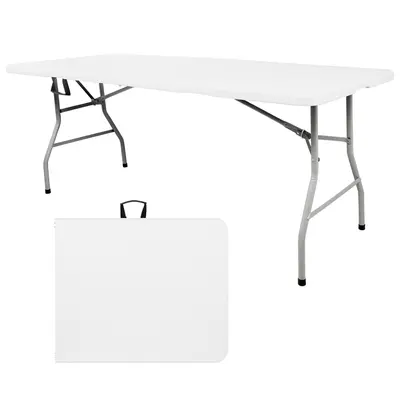 4FT/6FT Plastic Folding Table, Portable Picnic Table Outdoor with Built in Handle & Steel Legs, for Party, Dining, Wedding, Events, Picnic Indoor, Outdoor, Camping, Utility, Folding - 4/6 Foot White