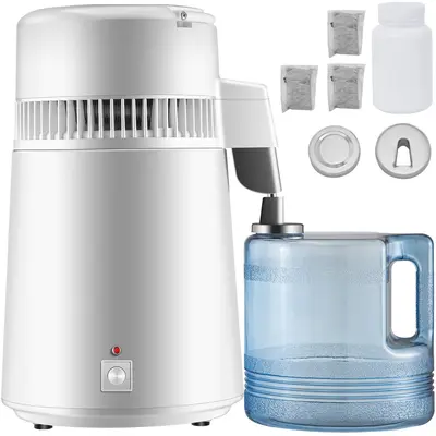 【toolupgrade】VEVOR 1.1 Gal Water Distiller 0.3Gal/H750W Distilled Water Machine4L Distilling Pure Water Machine w/Plastic ContainerWater Distillation Kit w/ButtonCountertop Distilled Water Maker for Home