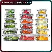 【Meal Prep】Vtopmart 18 Pack Glass Food Storage Containers with Lids -Stackable Design for Kitchen Utensils Oven Microwave Freezer Dishwasher Kitchenware Lunch Compartment Grey Rectangle Airtight Meal Prep,Large Storage,summerwins