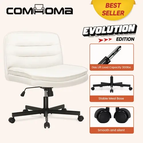 COMHOMA Modern Height-Adjustable Arms-Free Plus-Size Crisscross Upholstered Swivel Office Desk Chair - Smooth Rolling Wheels, Sit Cross-Legged Design, Ergonomic Chair for Home Office Use